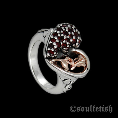 Garnet Heart Rose Ring