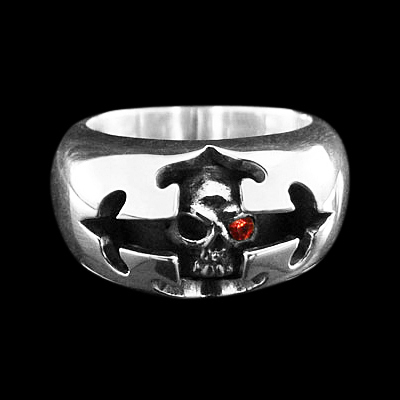 Cross Skull Red Eye Band Ring
